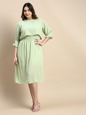 Showoff Women Fit and Flare Green Dress