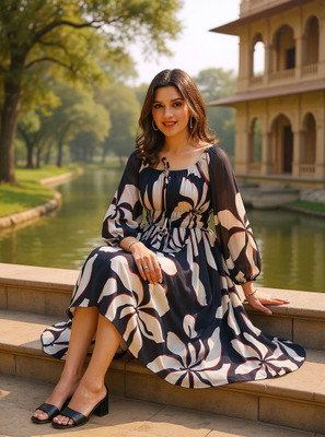 Attire Empire Women Fit and Flare Purple, Green, Pink, Black, Blue, White Maxi/Full Length Dress