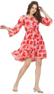 NAFIS COLLECTION Women Fit and Flare Red Midi/Calf Length Dress