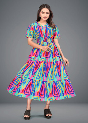PRIYANSH CREATION Women A-line Multicolor Midi/Calf Length Dress