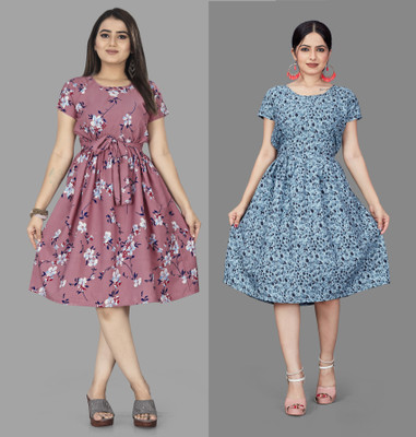MAHADEV Women Fit and Flare Pink Mini/Short Dress