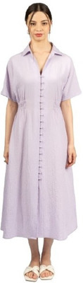 CoryEdge Women Fit and Flare Purple Midi/Calf Length Dress