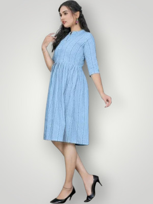 Icon Fashiongf Women Self Design A-line Kurta(Blue)