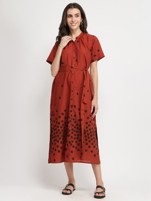 Pink Fort Women Shirt Red Midi/Calf Length Dress
