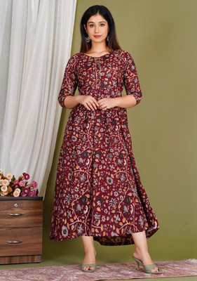 Nupur Fashion Women Fit and Flare Brown Midi/Calf Length Dress
