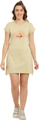 HouseOfCommon Women T Shirt Beige Above Knee/Mid Thigh Length Dress