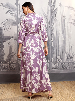 Vishudh Women Maxi Purple Full Length Dress
