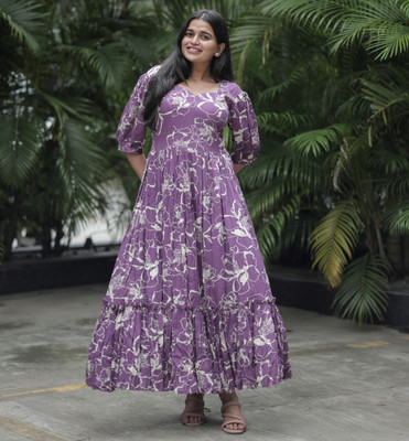 Gulkanya STYLE Women Fit and Flare Purple Maxi/Full Length Dress