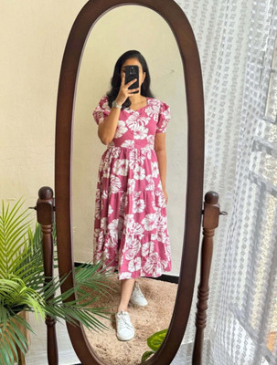 THE LADIES FASHION Women Gown Pink Midi/Calf Length Dress
