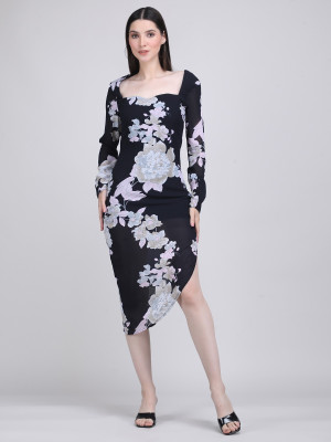The Behruz Theory Women Bodycon Black, Grey Below Knee Dress