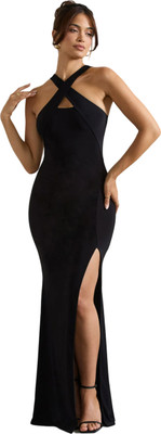 LIME Women Bodycon Black Maxi/Full Length Dress