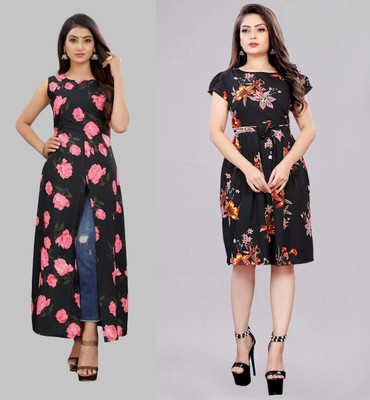 Hiral Creation Women Fit and Flare Black Knee Length Dress