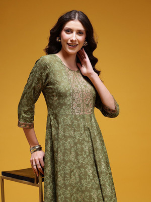 HERE&NOW Women A-line Green Maxi/Full Length Dress