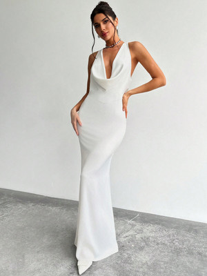 Moda Rapido Women Bodycon White Maxi/Full Length Dress