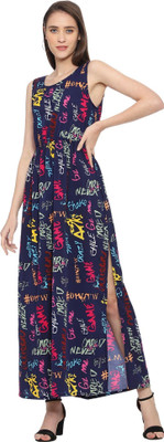 ROARERSS Women Maxi Dark Blue Full Length Dress
