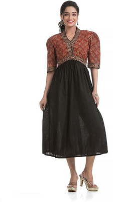 Crazy Needle Women A-line Black Midi/Calf Length Dress