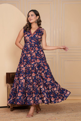 RD Fab Women Fit and Flare Dark Blue Maxi/Full Length Dress
