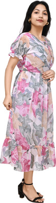 THREEQUEEN Women A-line Pink Midi/Calf Length Dress