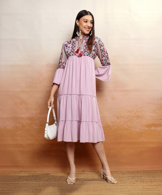 Vishudh Women Maxi Purple Midi/Calf Length Dress