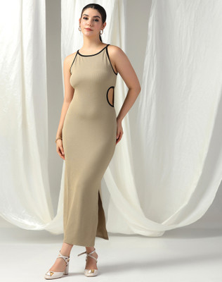 Selvia Women Bodycon Beige Maxi/Full Length Dress