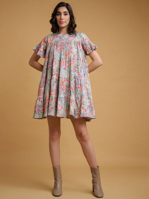 Roadster Women Fit and Flare Multicolor Knee Length Dress
