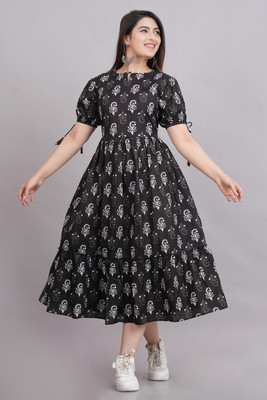Twirl Tales Women A-line Black, Grey, White Midi/Calf Length Dress