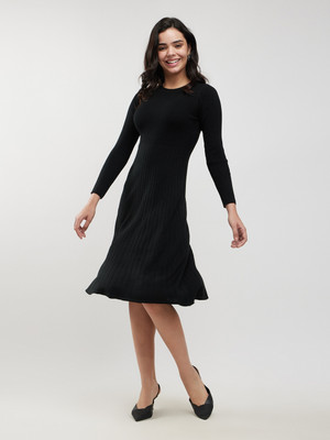 Fable Street Women A-line Black Knee Length Dress