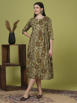 Fashor Women A-line Green Midi/Calf Length Dress