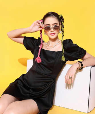 STREET9 Women Bodycon Black Above Knee/Mid Thigh Length Dress