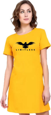 HouseOfCommon Women T Shirt Yellow Above Knee/Mid Thigh Length Dress