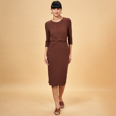 Annabelle by Pantaloons Women A-line Brown Midi/Calf Length Dress