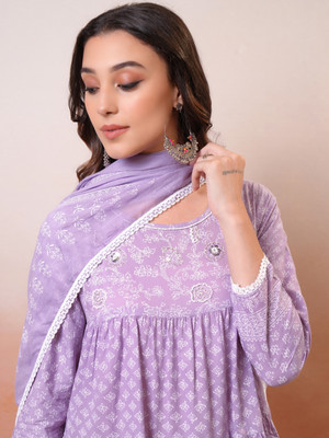Vishudh Women Drop Waist Purple Maxi/Full Length Dress