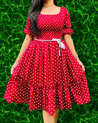 BuyUniqueFashion Women Fit and Flare Red Midi/Calf Length Dress