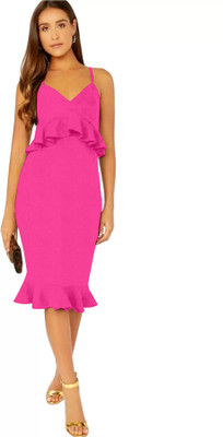 Alekya Women Bodycon Pink Midi/Calf Length Dress