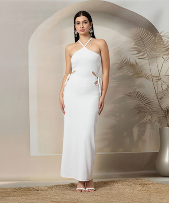 AAYU Women A-line White Maxi/Full Length Dress