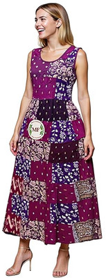 manu fashions Women Fit and Flare Maroon Ankle Length Dress