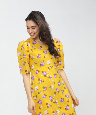 Tokyo Talkies Women Fit and Flare Yellow Knee Length Dress