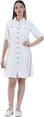 Raus Fashion Women A-line White Knee Length Dress