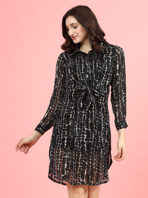 PLUSS Women A-line Black Knee Length Dress