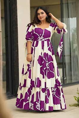 Moda Rapido Women Fit and Flare Purple Maxi/Full Length Dress