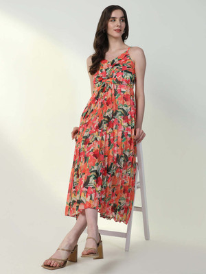 SHOWOFFFF Women Fit and Flare Multicolor Midi/Calf Length Dress