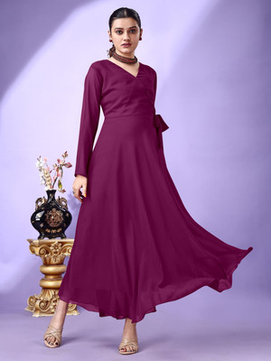 Fashion2wear Women Fit and Flare Purple Maxi/Full Length Dress