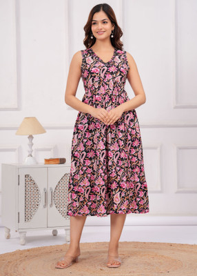 RD Fab Women Fit and Flare Pink Maxi/Full Length Dress