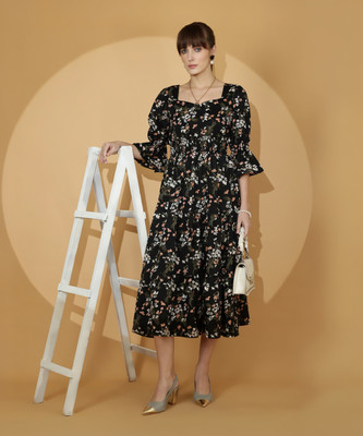 Sheetal Associates Women Fit and Flare Black Midi/Calf Length Dress