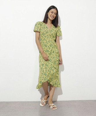 Dressberry Women Wrap Yellow Midi/Calf Length Dress