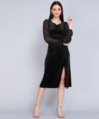 Vibrant Colours Women Bodycon Black Below Knee Dress