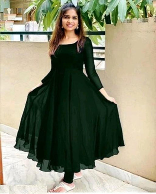 TADKESHVAR Women Fit and Flare Green Maxi/Full Length Dress