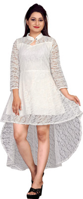 ZELZIS Women High Low White Maxi/Full Length Dress