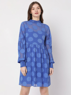 VERO MODA Women A-line Blue Above Knee/Mid Thigh Length Dress