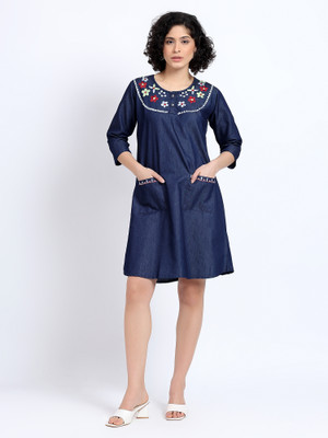 AAGRAHAM Women A-line Blue Knee Length Dress